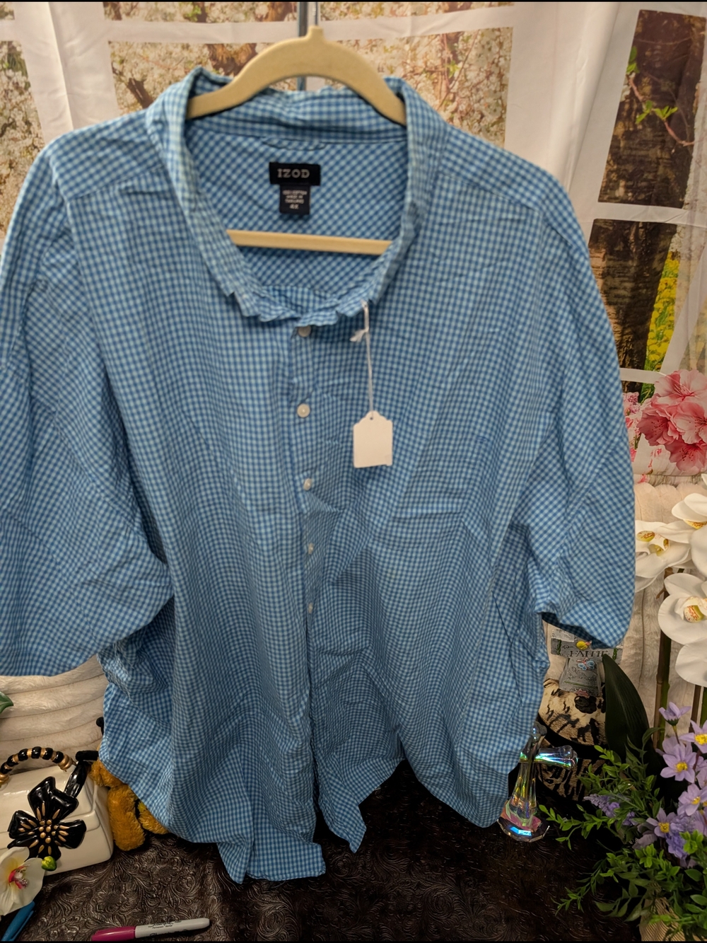Izod Light Blue Gingham Button-Down Shirt